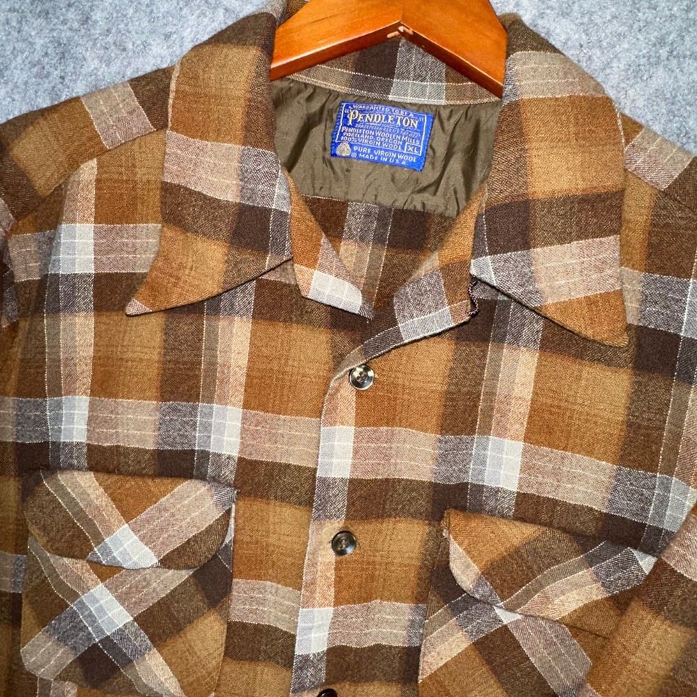 Pendleton Board Shirt Mens XL Brown Plaid Virgin Wool Vintage Flannel Shirt